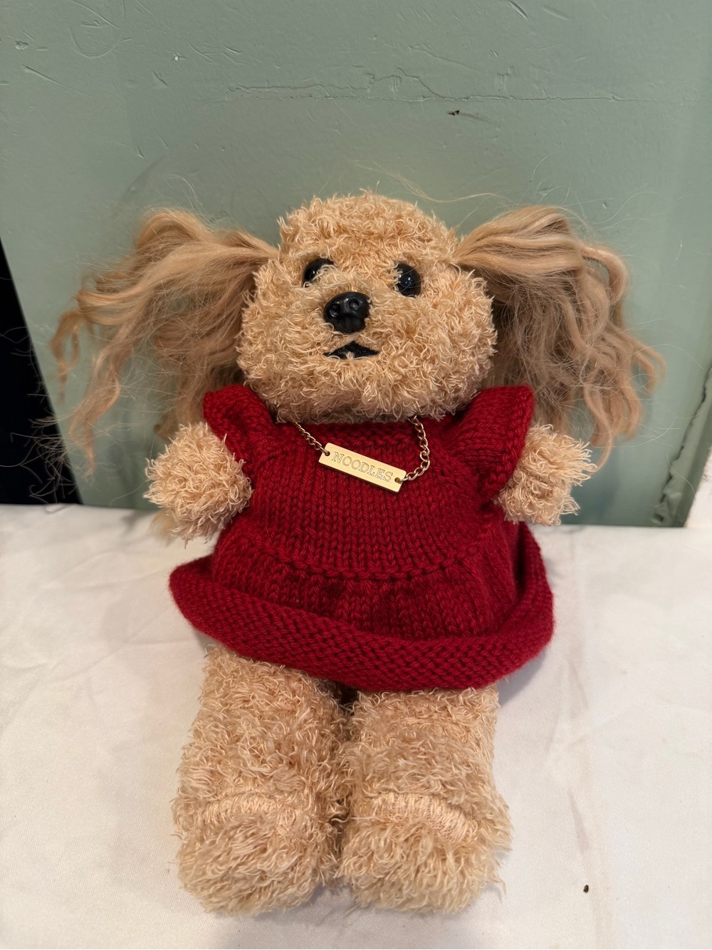 Ty Plush Bear in Red Knit Dress with Blonde Hair - Picture 3 of 9